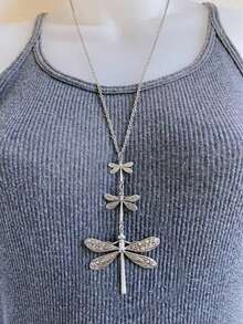 1pc Fashionable Dragonfly Necklace With A Vintage Silver Metal Pendant For Women, Suitable For Parties, Gatherings, Outings, And Daily Wear - 復古銀色 - 查看 4