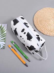 1 Pc Black And White Color-Blocked Pencil Case, Delicate PU Material - Cute Office Desktop Finishing Decoration Storage Bag, Student Daily Items And School Stationery Pencil Case, Essential Supplies For The Back-To-School Season - Gifts For Friends