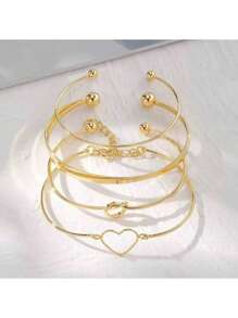 Conjunto de 4 pulseiras versáteis com nó de coração e moda minimalista, adequadas para uso diário