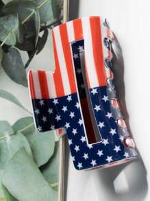 Damen Unabhängigkeitstag Haarklammer mit Hai und amerikanischer Flagge, mit hochwertigem festlichen Rechteck-Hinterkopf-Haarzubehör, geeignet für langes und dickes Haar. Mode Haarzubehör Schönheit Haarklammer Elegante Haarspange Lässig Haarklammer