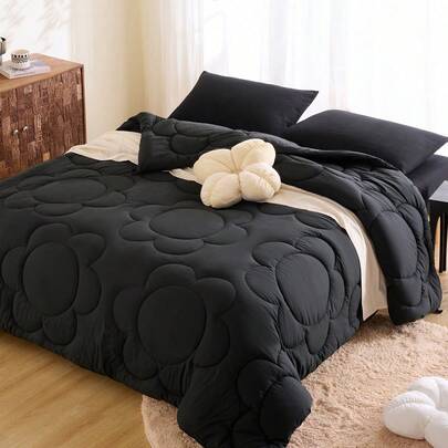 1pc Fluffy Warm Floral Stitch All-Season Comforter With Corner Tabs, Cloud Comfort Down Alternative Duvet Insert For All Size Bed