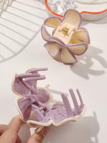 2 件波西米亚花卉双色爪发夹，奶油色和紫色，温柔甜美可爱，适合海滩、自然、日常时尚发饰花爪夹波西米亚风发夹 - 彩色 - 查看 4