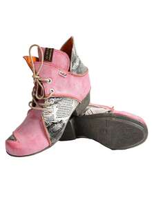 1 Paar TMA EYES Damen Rote Schnür-Knöchelstiefel, kurzer dicker Absatz, spitze Zehenform, modischer Western-Stil Knöchelstiefel - Rot - Übersicht 6
