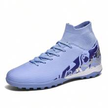 (Rozmiar: 34-46) Korki do piłki nożnej/baseballu/soccera, buty sportowe na świeżym powietrzu dla mężczyzn i kobiet, korki TF, dla studentów i dorosłych, odpowiednie na sztuczną murawę i naturalną trawę, długie korki AG, antypoślizgowe i wytrzymałe, profesjonalne skórzane fioletowe buty piłkarskie z wysoką cholewką, młodzieżowe, Liga Mistrzów i Mistrzostwa Świata, najlepsza cena