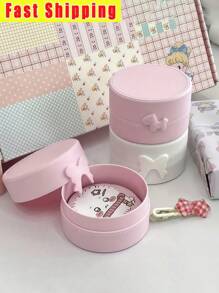 1 Stück kreative strukturierte Retro Schleife Pferd Schmuckkasten, eleganter hübscher Schmuckaufbewahrungskasten als Geschenk, Aufbewahrungsbox mit Schleifen-Pony-Form, runde Aufbewahrungsbox für Schmuck, tragbare Staubbox, perfekt für Schmuck und kleine Accessoires mit Herz-Stickerei Details, Schmuckkasten, Muttertagsgeschenkbox