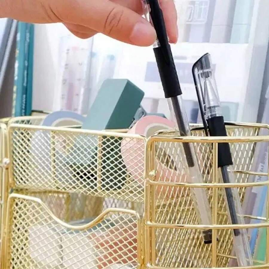 Stylish Nordic Metal Desk Organizer For Summer: Multifunctional & Durable - 金色 - 查看 1