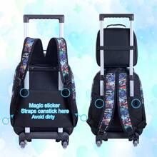 3PCS Car Rolling Bookbag For Boys, Kids School Backpack With Wheels, UV Printed Roller Wheeled Bookbag Set With Lunch Box