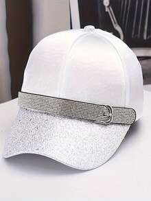 1pc Fashionable Women Rhinestone Embellished Casual Adjustable Baseball Cap - Sun Protection And Stylish Peaked Hat With Sparkling Button - Multicolor - View 2