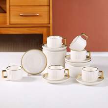 Ceramic Teacup And Saucer Set, European-Style Gold Rim Drinkware For Coffee, Tea, Party, Home, Garden, Restaurant, Suitable For Summer And Winter Back To School