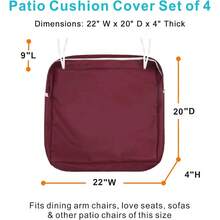 Local Delivery- Outdoor Cushion Slipcovers Waterproof 4 Pack Patio Chair Seat Cushion Covers With Zipper And Tie, 22 X 20 X 4 Inch, Replacement Cover Only - Burgundy - View 10