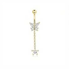 IRONBOX 1Pc Stainless Steel 14G Elegant Evil Eye CZ Navel Ring Hypoallergenic Dangle Belly Button Piercing Jewelry For Women Exquisite Barbell Design With Sparkling Crystals