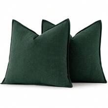 Local Delivery- Decorative Linen Pillow Covers 18x18 Inch Natural Beige ​Boho Farmhouse​ ​Neutral Couch Throw Pillows For Bed Pack Of 2 Accent Outdoor Pillowcase Modern Sofa Cushion Livingroom Home Decor - 墨綠色 - 查看 6