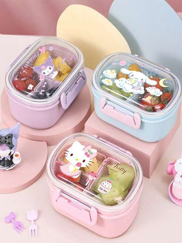 Sanrio 1 Stück Sanrio Hello Kitty & Friends pinker Lunchbox-Set - auslaufsicher, rechteckig, Plastik Lunchbox Behälter mit Fächern, von Hand waschbar für Arbeit, Schule und Reisen, Arbeitslunch Aufbewahrungsbox | Charakter-Lunchbox | Leicht zu reinigende Materialien, Sanrio, Schulanfang