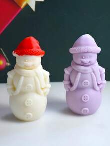 1 件雪人形硅胶模具 DIY 雪人香薰蜡烛石膏家居装饰硅胶模具 - 白色 - 查看 1