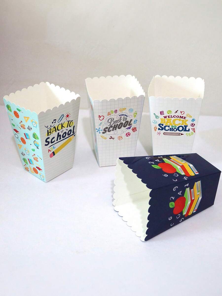 2 Peças Bandejas de Pipoca de Volta às Aulas com Elemento de Papelaria - Caixa de Doces Perfeita para Noites de Cinema, Aniversários, Casamentos e Comemorações Feriados - Recipientes de Lanche de Papel Durável para Doces, Lanches (Estilos Variados) Suprimentos Escolares Volta às Aulas Itens Essenciais Escolares Coisas de Escola