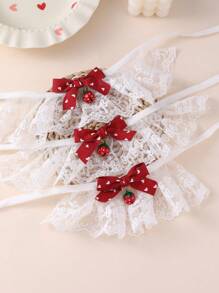 1pc Cute Bow Kitty Princess Style Bib Necklace With Lace Collar And Bell Pendant
