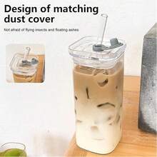 1 chiếc cốc thủy tinh hình chữ nhật 400ml có sọc, cốc thủy tinh trong suốt có nắp và ống hút, cốc cà phê đá, cốc trà, cốc nước ép, cốc nước lọc. - Trong sáng - Xem 5