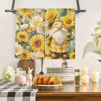 1 Piece/1 Piece/2 Pieces Of Sunflower And Cartoon Character Patterned Napkins, Size 40 * 60cm, Polyester Machine Washable, Suitable For Daily Decoration In Restaurants, Kitchens, Bathrooms, Family Gatherings, Home Decor, Household Items, Gifts For Elders And Friends.