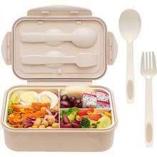 Cajas Bento para Adultos - Caja de Almuerzo Bento de 1100 ML para Niños con Cuchara y Tenedor - Duradera para Comidas en Movimiento, Materiales Libres de BPA y Seguros para Alimentos - Caqui - Ver 13