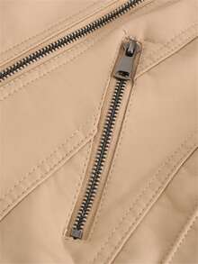 New Spring/Autumn Women's Short Slim Fit Lightweight Jacket, Women's Motorcycle Jacket, Women's Faux Leather Jacket 6638 Fall - Apricot - View 8