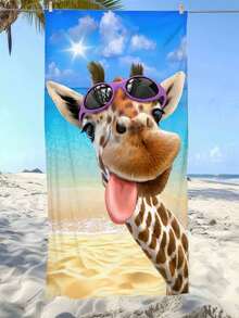 1 件超柔软有趣的长颈鹿印花超细纤维沙滩巾，家居装饰，适合海滩、泳池、露营和旅行，极其舒适 - 彩色 - 查看 5