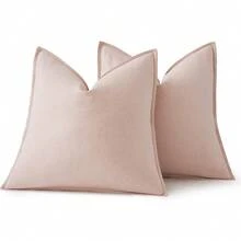 Local Delivery- Decorative Linen Pillow Covers 18x18 Inch Natural Beige ​Boho Farmhouse​ ​Neutral Couch Throw Pillows For Bed Pack Of 2 Accent Outdoor Pillowcase Modern Sofa Cushion Livingroom Home Decor - Light Pink - 查看 6