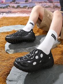 Men's Anti-Slip Backless Beach Sandals, Couples Casual Soft Bottom EVA Hollow Wading Water Shoes, Black Breathable Sports Sneakers - Black - View 5