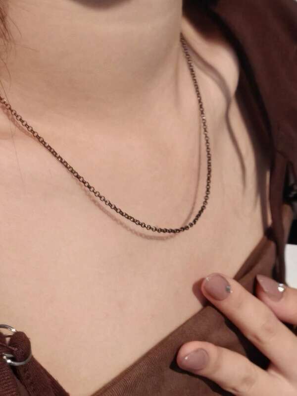 1 pieza Collar de plata de ley 925 estilo gótico, cadena versátil de 2 mm de grosor para mujer, nicho de estilo minimalista negro y elegante, cómodo e hipoalergénico, adecuado para festivales de música y fiestas