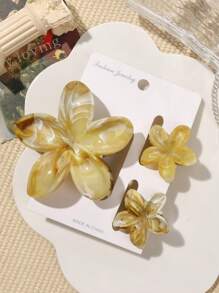 3-teiliges Set Boho-Stil Haarclips: 1 Plumeria-Design Haarspange, 1 Farbverlauf Marmor Muster Haarklammer, 1 Pony-Clip, geeignet für Frühlings- & Sommer-Strandurlaub Blumen Haarclips