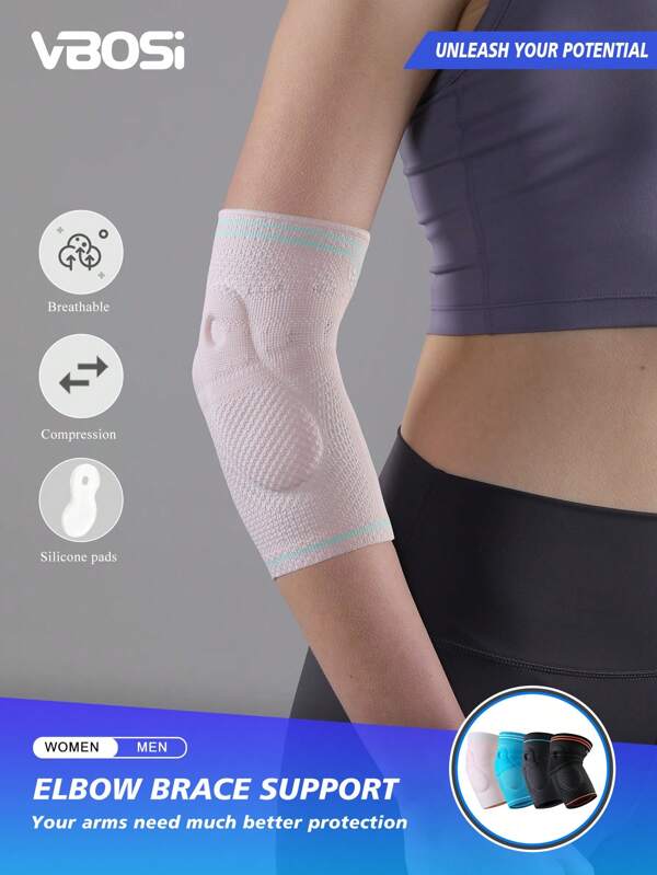 VBOSI 1 pezzo Manicotto per gomito elastico e traspirante in maglia 3D unisex con imbottitura in gel e design ergonomico, per tennis, corsa, basket, bodybuilding, accessori palestra