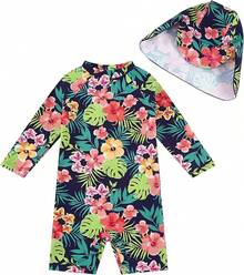 Upandfast/Sunsuit Swimsuit With Snap Bottom UPF 50+ Infant Rashguard Swimwear - Navy Flower - View 1
