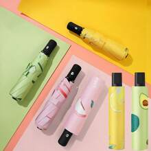 1pc Fruit Pattern Fully Automatic Umbrella, Three-Fold Vinyl Rain And Wind Dual-Purpose Umbrella, Umbrella, Ladies' Umbrella, Folding Creative Cartoon Cute Umbrella, Summer Sun Umbrella, Fresh And Clean Sun Umbrella, Girls' Umbrella, Three-Fold Folding Umbrella