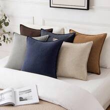 Local Delivery- Decorative Linen Pillow Covers 18x18 Inch Natural Beige ​Boho Farmhouse​ ​Neutral Couch Throw Pillows For Bed Pack Of 2 Accent Outdoor Pillowcase Modern Sofa Cushion Livingroom Home Decor - 棕色 - 查看 5