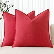 Local Delivery- Decorative Linen Pillow Covers 18x18 Inch Natural Beige ​Boho Farmhouse​ ​Neutral Couch Throw Pillows For Bed Pack Of 2 Accent Outdoor Pillowcase Modern Sofa Cushion Livingroom Home Decor - 紅色 - 查看 1