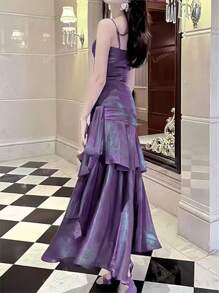 Pearlescent Slim Wait Graduation Party Dress Women Spaghetti Straps Ruffles Wedding Bridesmaid Dresses Festival Formal Clothes