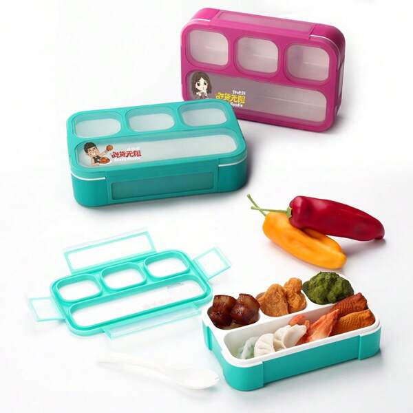 1pc Bento Box With 3 Compartments, Suitable For Students,School Supplies