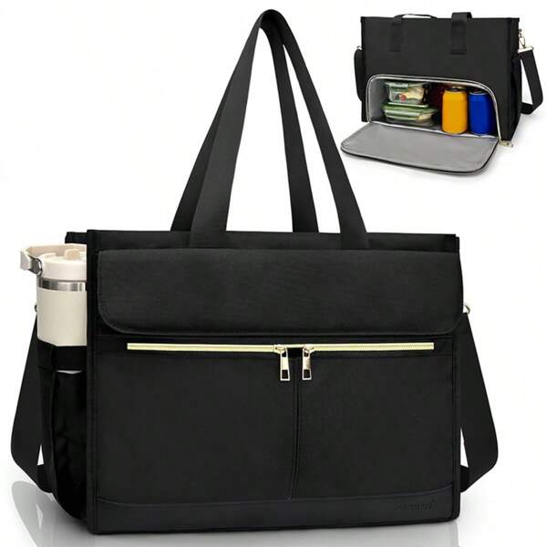 Lunch Bag For Women With 15.6" Laptop Compartment, Insulated Tote Bag, Waterproof Work Tote With 40oz Side Pockets