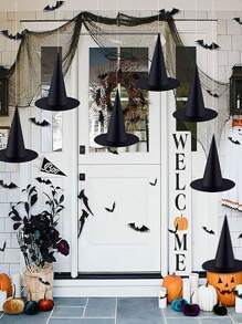 6pcs Halloween Witch Hat, Wizard Witch Hat, Wall Hanging Decor, Door Decoration, Room Background Decor, Tabletop Backdrop, Masquerade Party, Birthday Party Supplies