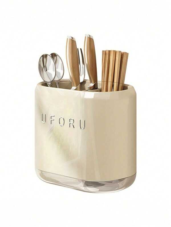 1pc Wall-Mounted Kitchen Utensil Holder - No Drilling Needed, Multi-Compartment Organizer For Knives, Spoons, Forks With Drainage Design, Plastic Construction, Space-Saving Storage Solution For Home Cooks, Camping Essentials | Modern Kitchen Accessory | Drillfree Installation, Kitchen Organizers And Storage