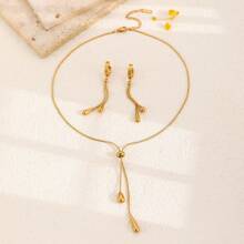 Conjunto de collar y aretes de gota de agua ajustable de acero inoxidable con borlas, conjunto de joyería de moda para mujeres, regalo para fiesta
