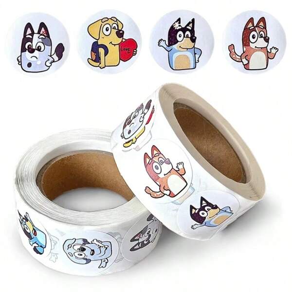 Bluey 500PCS/Roll Bluey Bingo Dog Roll Sticker Cartoon Anime Sticker Decoration Guitar Phone Cases Album Diary Envelope Sealing Paper Tape Kid Toys