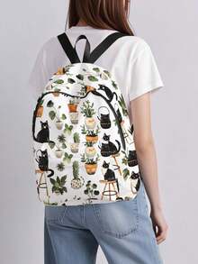 Fun Cartoon Cat Pattern Large Capacity Printed Women's Backpack, Pocket Backpack, Backpack With Pockets, Suitable For Girls, College Students, White-Collar Workers, Very Suitable For High School, College, Business, Outdoor Work And Returning To School Cat Pattern Large Capacity Printed Women's Backpack - Multicolor - View 8