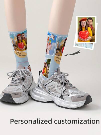 1 paire de chaussettes personnalisées avec visage, chaussettes personnalisées avec photo, chaussettes imprimées personnalisées, chaussettes drôles avec visage personnalisé, chaussettes avec image personnalisée, mettre n'importe quel visage sur les chaussettes, cadeau d'anniversaire, cadeau de Saint-Valentin, cadeau de mariage