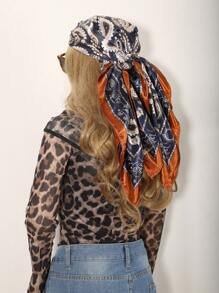 1 pièce Foulard carré vintage en soie de 90 cm motif cachemire bleu marine pour femme, foulard de tête d'extérieur, foulard, paréo de plage, bandana, été