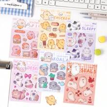 12pcs Glittery Star Series Reusable Stickers With Frog, Rabbit, Seal, Pig, Teddy Bear Asymmetrical Shape, Matte Plastic Surface For Scrapbooking, Laptop, Water Bottle, Crafts School Supplies,Back To School