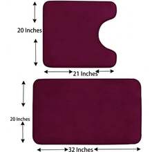 Local Delivery-Madeals Memory Foam Toilet Rug Set 3 Piece And Bathroom Mat With Toilet Lid Cover And Tank Cover Set Black - Burgundy - View 2
