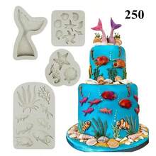 Set de 3 moldes de silicona con diseños marinos - concha marina, caracol y estrella de mar y coral, aptos para decoración de tartas DIY, chocolate, caramelos y manualidades con arcilla polimérica - moldes reutilizables para cocina y manualidades con diseño temático marino de silicona flexible