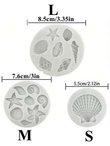 Set de 3 moldes de silicona con diseños marinos - concha marina, caracol y estrella de mar y coral, aptos para decoración de tartas DIY, chocolate, caramelos y manualidades con arcilla polimérica - moldes reutilizables para cocina y manualidades con diseño temático marino de silicona flexible