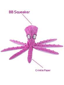 [吱吱叫的橙色章鱼] 宠物咀嚼玩偶 - 可互动吱吱叫的毛绒玩偶，适合狗和猫（1 个），缓解压力和清洁牙齿