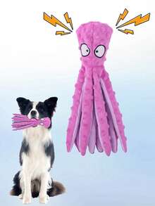 [吱吱叫的橙色章鱼] 宠物咀嚼玩偶 - 可互动吱吱叫的毛绒玩偶，适合狗和猫（1 个），缓解压力和清洁牙齿